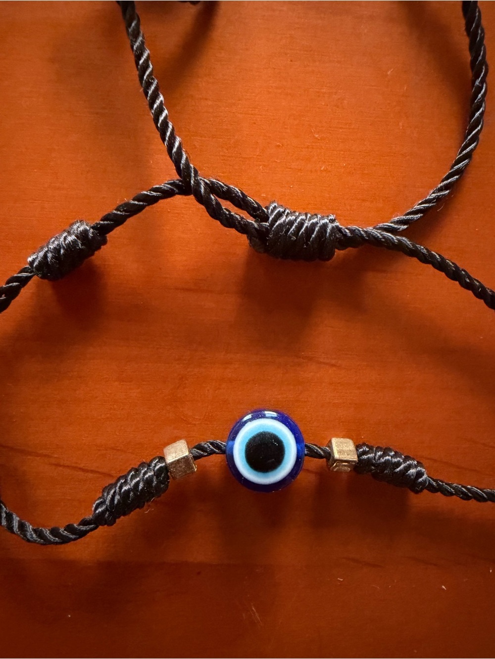 Black Cord Bracelet and: or Anklet w/ Blue Eye Bead